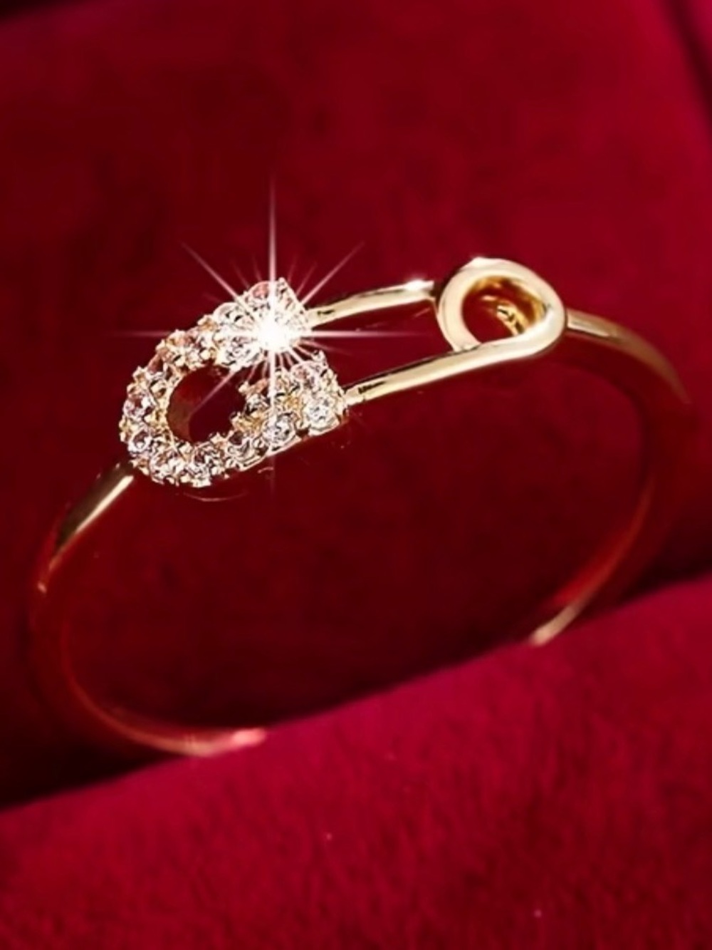 Gold Crystal Safety Pin Ring — Sparkling Gold Women's Ring
